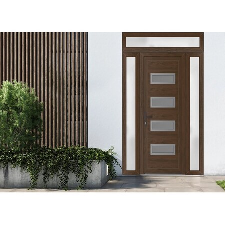 Vdomdoors Front Exterior Prehung Metal-Plastic Door, Manux 8113 Walnut, 2 Side and Top Sidelite Transom, Offi MANUX8113EXD-WLN-W12+36+12xH80+14-RH