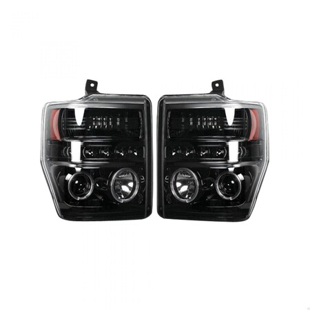 Recon Truck Accessories 08-10 F250/F350/F450/F550 PROJECTOR HEADLIGHTS W/CCFL HALOS/DRL-SMOKED/BL DRIVE/PASS 264196BKCC
