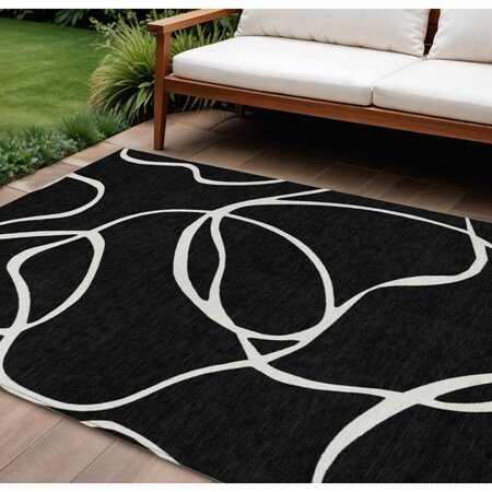 Homeroots 9' X 12' Black And Ivory Abstract Washable Indoor Outdoor Area Rug 597461