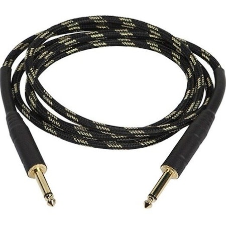 Monoprice 6ft Cloth Series 1/4 inch TS Male 20AWG Instrument Cable - Black & Gold 601406