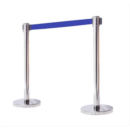 Captain Cold 14 in. Flat Base Mirror Post & Cover Retractable Belt Stanchion - 6.5 ft. Dark Blue Belt CA583257