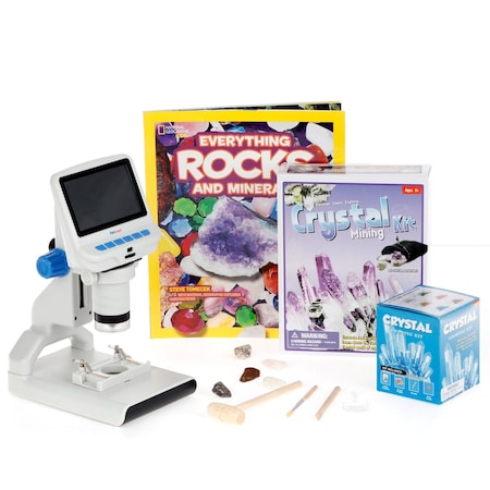 Amscope Kid's Natural Gemstone Adventurer Set featuring 1080P HD Portable LCD Digital Color Microscope, Ulti KVB-GEM-140-ADV