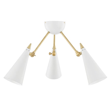 Mitzi Moxie 3 Light Semi Flush 11.75 In. Aged Brass/Soft Off White H441603-AGB/WH