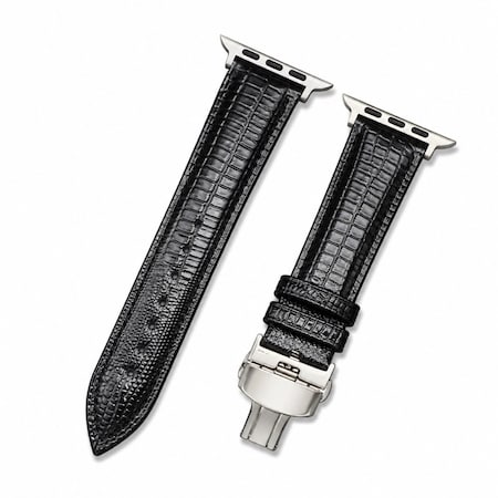 Elegani Lizard-Embossed Leather Watch Replacement Band Compatible with Apple Watch 45mm, Black LZQR-BLK-45mm