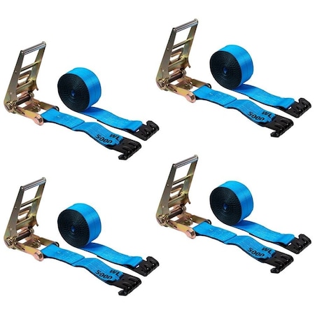 Mytee Products 4PK 3inx30ft Ratchet Tie-Down Strap w/Flat Hook for Flatbed Truck 15000lbs BS Blue, 4PK RS330-Bx4