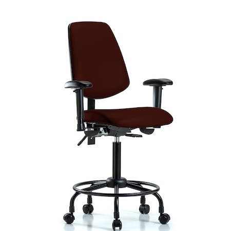 Blue Ridge Ergonomics Medium Bench Chair Adjustable Arms, 23" to 31" Height, Vinyl, Burgundy BR-VMBCH-MB-RT-T1-A1-RC-8569