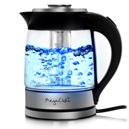Megachef 1.9 Quart Cordless Glass and Stainless Steel Electric Tea Kettle with Tea Infuser MGKTL-1777