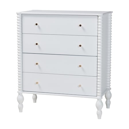 Baxton Studio Callison Spindle Chest - 4-Drawer Farmhouse Vertical Cabinet with Turned Accents for Bedroom, White 271-14741-ZORO