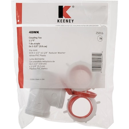 Keeney Mfg 1-1/2'' White Polypropylene Three-Way Coupling Tee 48WK