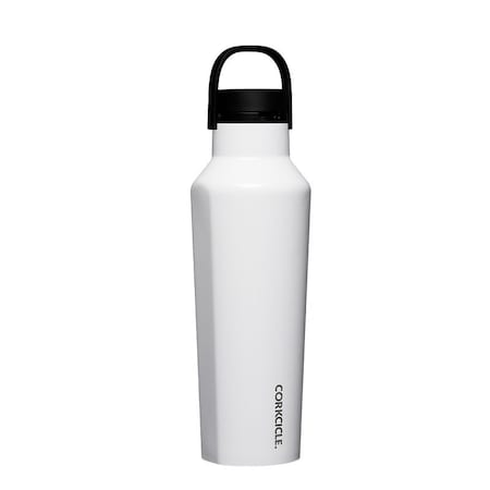 Corkcicle Classic Sport Canteen Series Water Bottle, 20 oz, Stainless Steel/Silicone, Gloss White, Leakproof Lid 2020GW