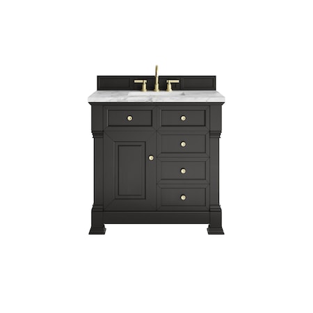 James Martin Vanities Brookfield 36 in. Single Vanity, Black Onyx w/3 CM Carrara White Marble Top 547-V36-BKO-3CAR