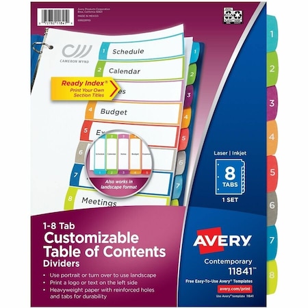 Avery Dividers, Index, Ready, 1-8 8PK AVE11841
