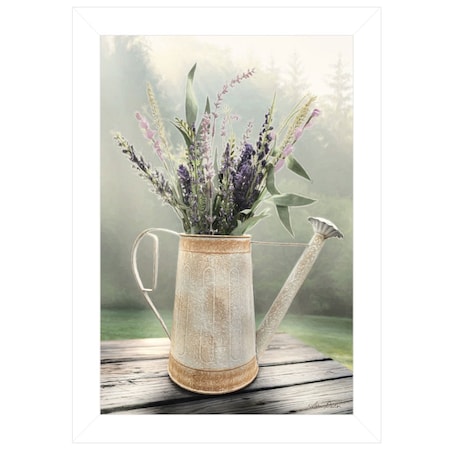 Homeroots Lavender Watering Can 2 White Framed Print Wall Art 405007