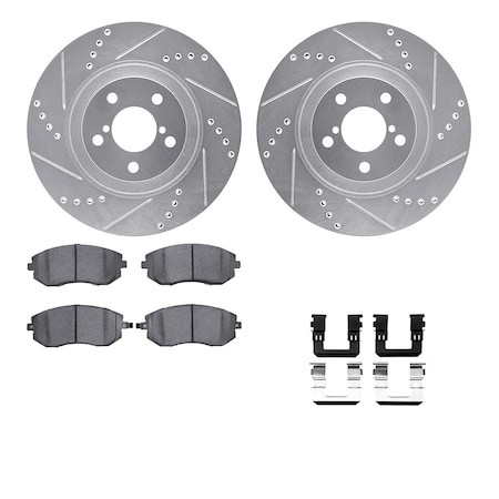 Dynamic Friction Co DFC Rotors-Drilled & Slotted-Silver w/ EURO 5000 Ceramic Brake Pads Incl Hdw 7612-13011