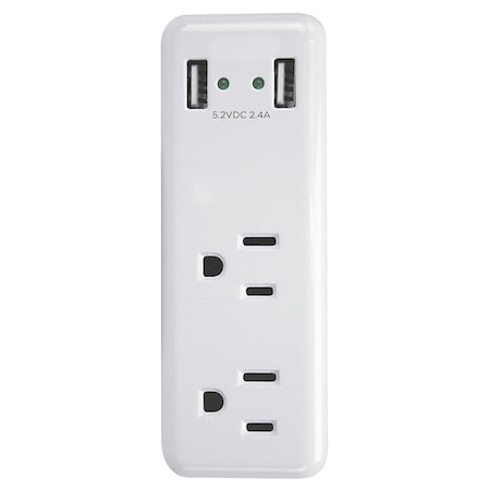 Powerzone Outlet Strip, USB, Wall Tap, 0 ft., White ORUSB242