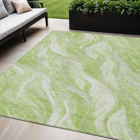 Homeroots 5' X 8' Green And Ivory Abstract Washable Indoor Outdoor Area Rug 582975