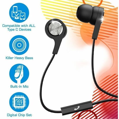 Maxell In-Ear Wired Type-C Connection Earbud w/4 ft Cord, Black 199261