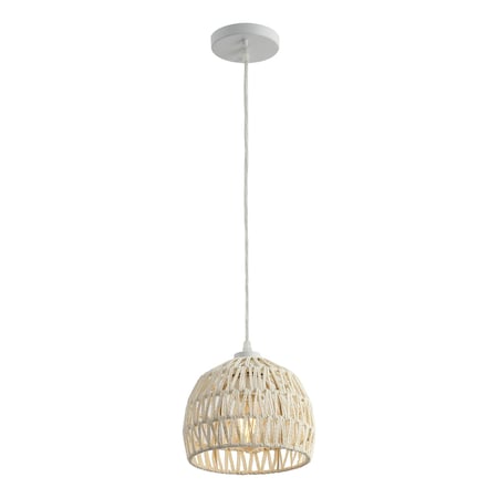 Jonathan Y Campana 8.25" 1-Light Bohemian Modern Woven Rope/Iron LED Pendant, Cream JYL6512C