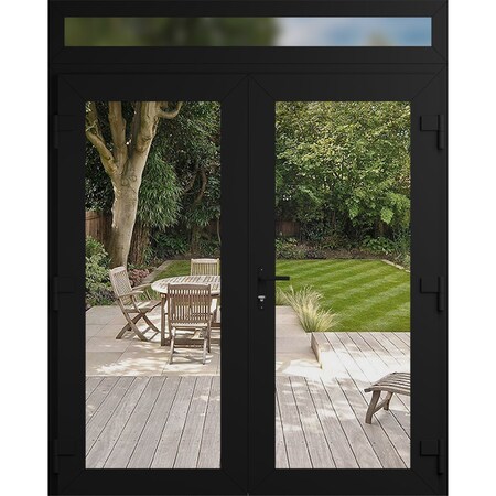 Vdomdoors Front Exterior Prehung Metal-Plastic Double Doors Clear Glass / MANUX 8666 Matte Black / Office Com MANUX8666DEXD-BLK-W72xH80+14-LH-I