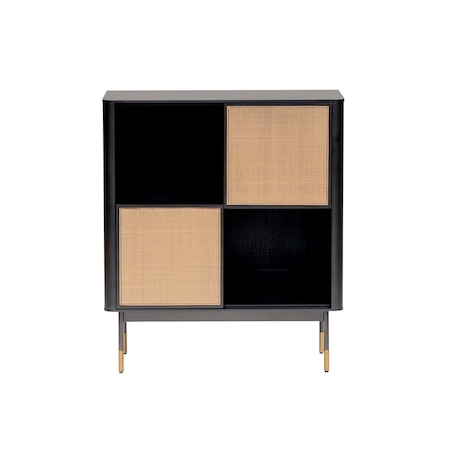 Homeroots Black Wood and Wicker Accent Cabinet 400726