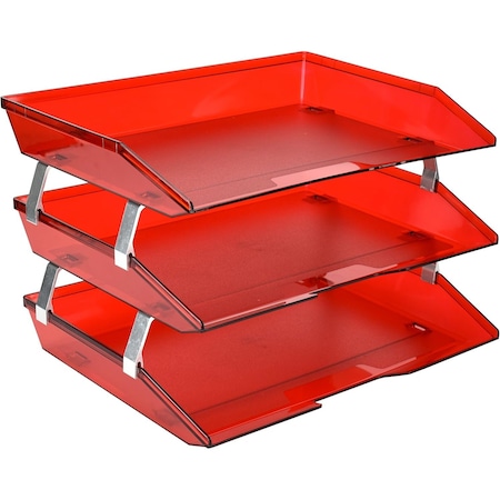 Acrimet Facility 3 Tier Letter Tray Side Load Letter Size Desktop File Organizer Plastic Clear Red 255.7
