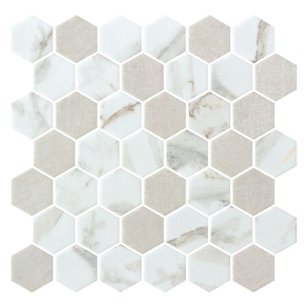 Andova Tiles Haelm 2-in Hexagon Honeycomb Marble Look Upcycled Polished Glass Wall & Floor Mosaic Tile ANDHAE1370