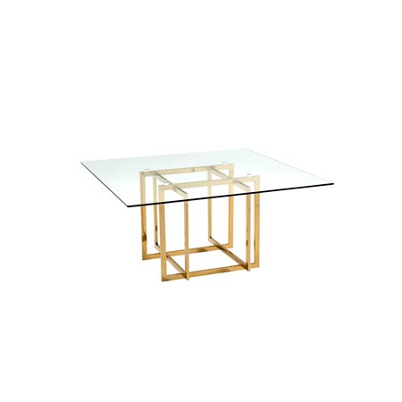 Homeroots 59" Clear and Silver Glass and Metal Pedestal Base Square Dining Table 555148