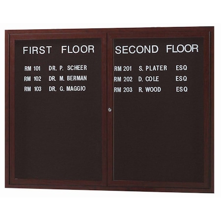 Aarco Enclosed Letter Board Directory w/ Aluminum Walnut Wood Look Finish Frame, 36''Wx48''H, 2 Door Unit ADCWW3648R