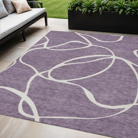 Homeroots 5' X 8' Purple And Ivory Abstract Washable Indoor Outdoor Area Rug 597512