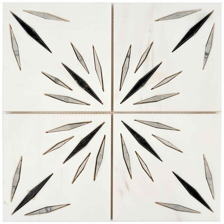 Apollo Tile Artisana 12x12 in. Honed Dolomite, Ice Grey, Ania Black Starburst Mosaic Tile (5 sq ft/case) 5PK APLAUR88WHITEA