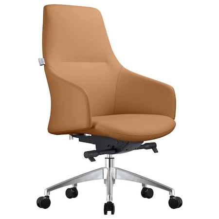 Leisuremod Celeste Office Chair in Upholstered Leather and Iron Frame with Swivel and Tilt, Acorn Brown CO20LBRL
