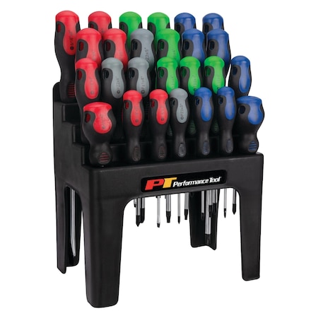 Performance Tool 26 pc. Screwdriver Set, Magnetic Tips, Storage, Slotted Phillips Pozi Star W1738