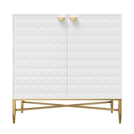 Homeroots 32in White and Gold Wood Accent Cabinet With Two Doors 716314