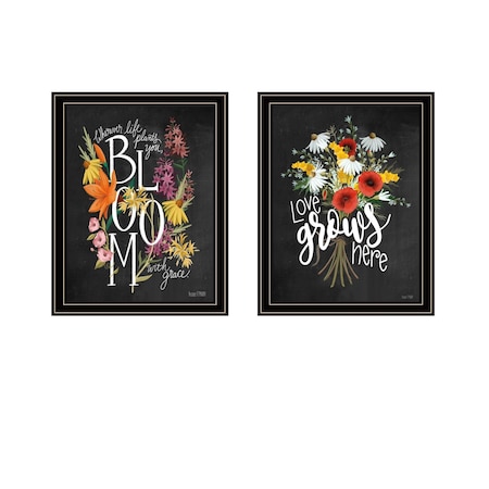 Homeroots Set Of Two Love Grows Here Black Framed Print Wall Art, 2PK 407972