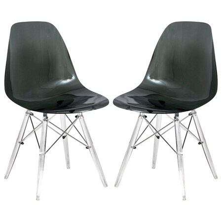 Leisuremod Dover Dining Side Chair with Acrylic Legs, Transparent Black, 2PK EPC19TBL2