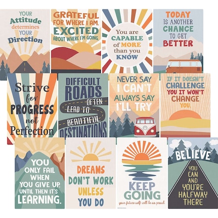 Teacher Created Resources Moving Mountains Road Trip Positive Sayings Small Posters, 11'' x 15-3/4'', 12-Piece Set 9229