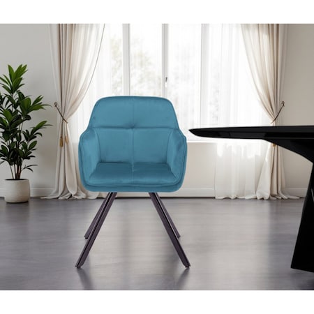 Homeroots Tufted Blue And Black Velvet and Metal Dining Arm Chair 521273
