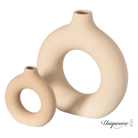 Uniquewise 9-Inch Large and 5-Inch Small Decorative Hollow Ceramic Donut Table Vase - Handmade,  QI004733.2