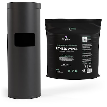 Wipex Natural Fitness Wipes 700ct Bundle, 1 Roll + Black Floor Dispenser w/ Trash Can WX72209BFD1FLE