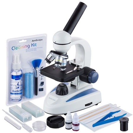 Amscope M158 Student Cordless Monocular Compound Microscope 40X-1000X w/Top & Bottom Lights, Slide Preparati M158C-SP14-CKI