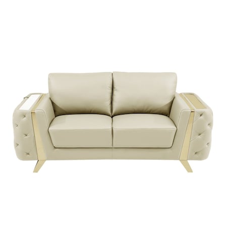 Homeroots 71in Cream and Gold Italian Leather Loveseat 720470