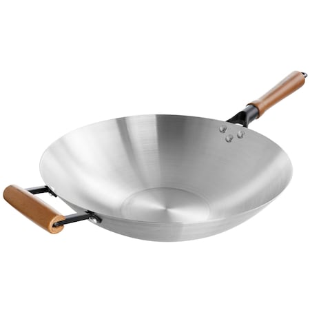 Oster Sangerfield 14in Stainless Steel Flat Bottom Wok with Wooden Handles 137514.01