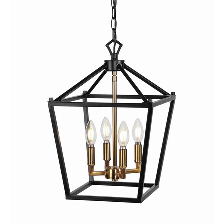 Jonathan Y Pagoda 12" 4-Light Classic Traditional Metal Cage Lantern LED Pendant, Oil Rubbed Bronze/Brass Gold JYL7436D