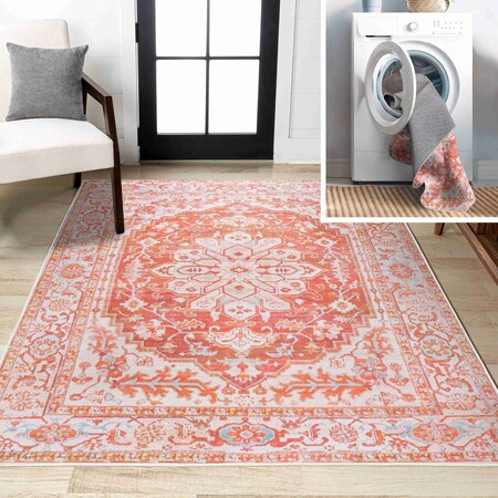 Jonathan Y Asa Ornate Medallion Machine-Washable Orange/Cream 4 ft. x 6 ft. Area Rug WSH108A-4