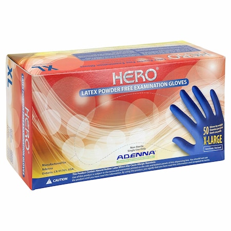 Safety Zone Latex Powder Free 14 mil Extended Cuff Exam Gloves - Blue, XL - Case of 500 HER008