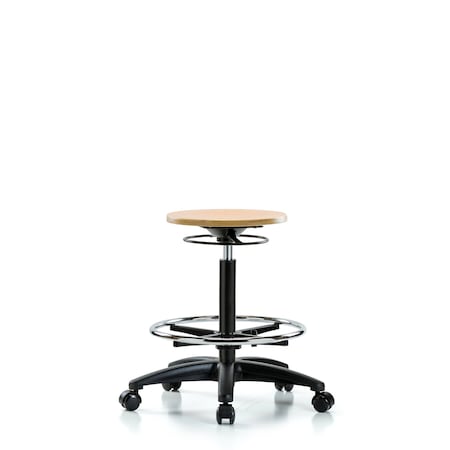 Blue Ridge Ergonomics Wood Stool - High Bench Height with Chrome Foot Ring and Casters BR-WHBSO-RG-CF-RC