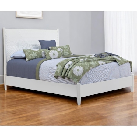 Homeroots White Carved Geometric Solid Wood Full Bed Frame 524833