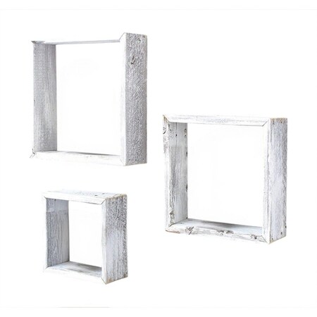 Homeroots Set Of 3 Square Rustic White Wash Wood Open Box Shelve, 3PK 380352