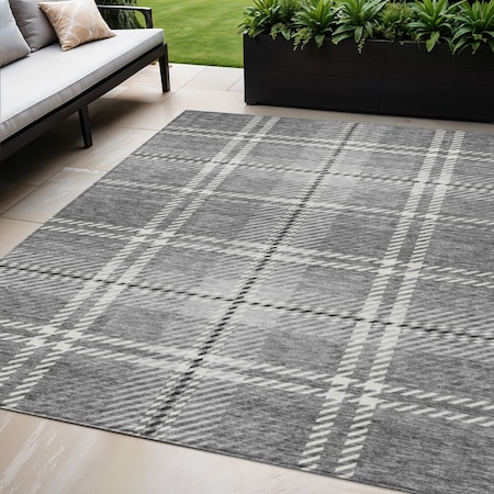 Homeroots 5' X 8' Gray Black And Ivory Plaid Washable Indoor Outdoor Area Rug 596340