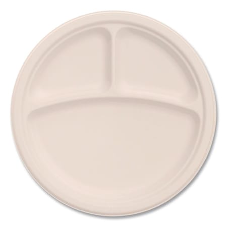 Dart Compostable Molded Fiber Dinnerware, ProPlanet Seal, 3-Compartment Plate, 9" dia, Natural, 500PK 9FBRP3